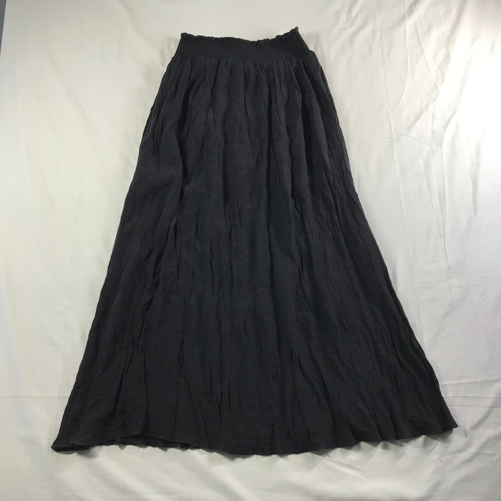 Poetry Black Crinkle Textured Smocked Waist Maxi Skirt Womens Medium 7104G1
